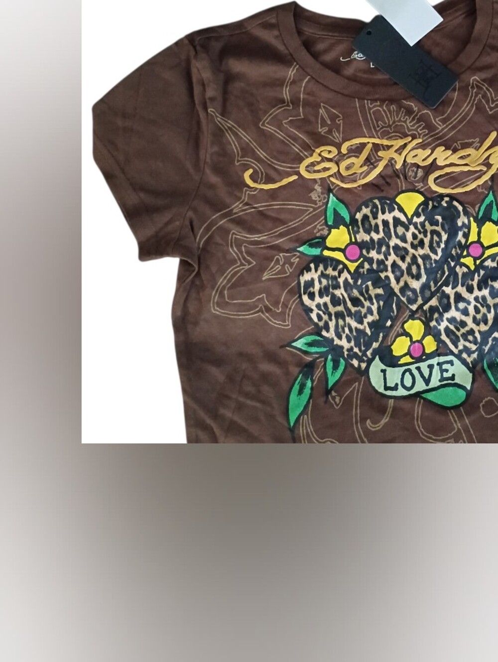 Ed Hardy 3 Hearts Cocoa Crop T-Shirt